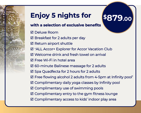 Enjoy 5 nights at Pullman Bali Legian Beach